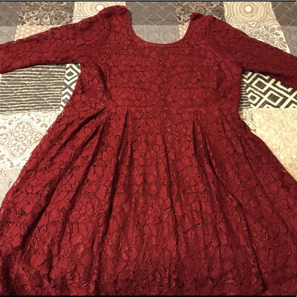 Lane Bryant Red, lace overlay, high-low dress